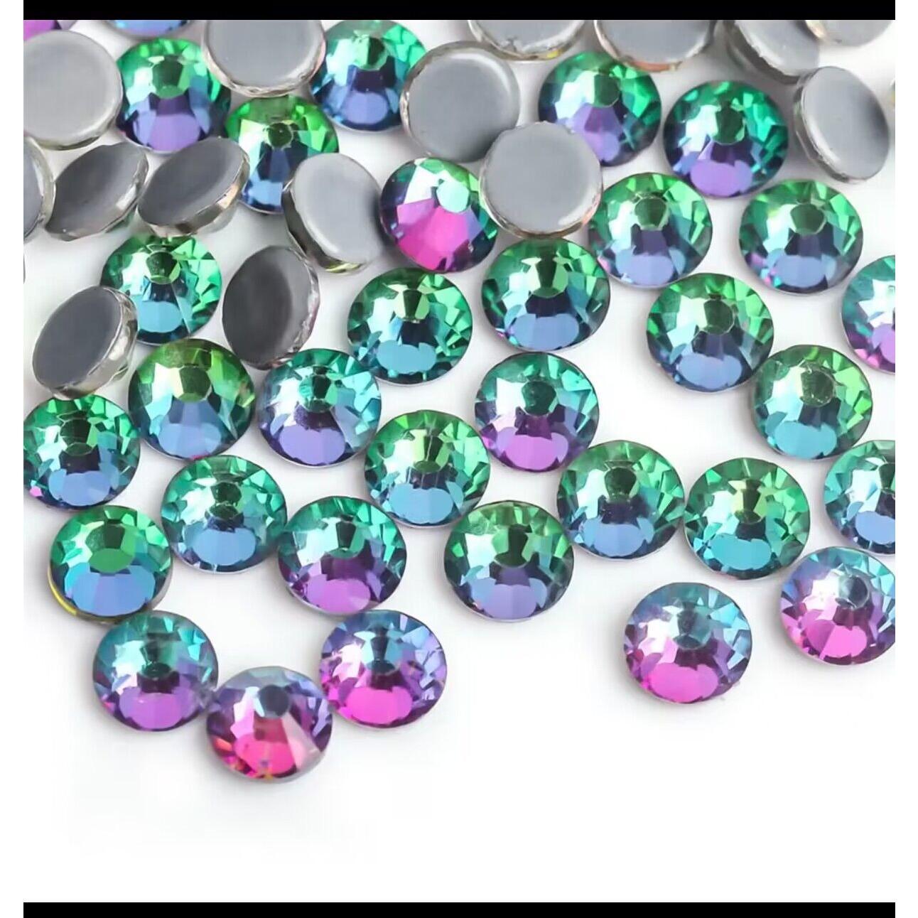 green series Hotfix rhinestones Flatback Crystal Iron On Round Stones for clothing Decoration Crafts Dress diamond