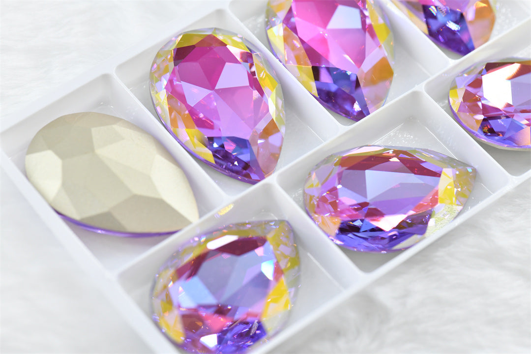 new k9 Sakura series lavender gold glass big stones 30x40mm rhinestones for decoration teardrop Diy crafts jewels crystal