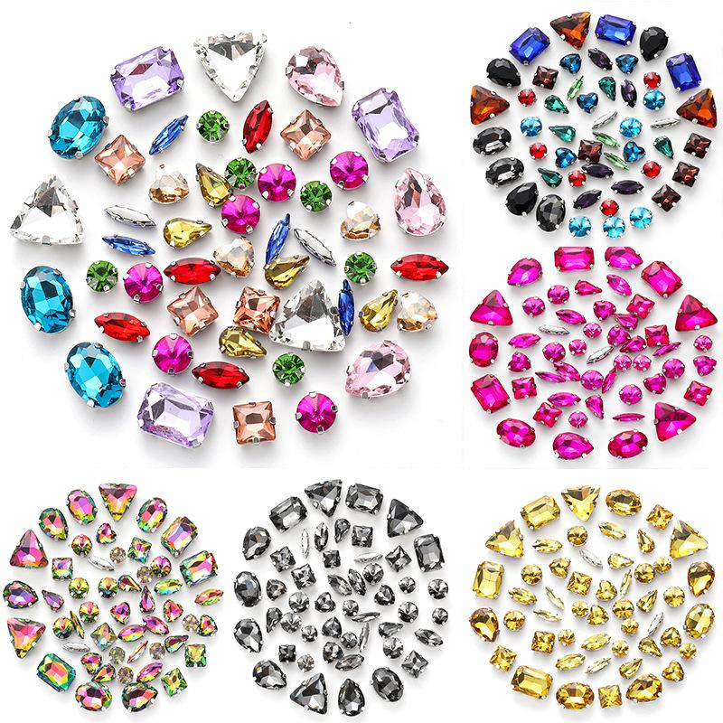 white k claw 50pcs Color Mixed Shape Sew on Glass Rhinestone Crystal Buckle Diy Wedding Decoration Clothes Shoe Dress