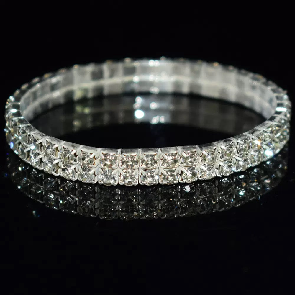 Elastic rhinestone dance bracelet,Silver Rhinestone Stretch Bracelets Tennis Bracelets Sparkling Silver Bracelet Stack ring Minimalist and fashion