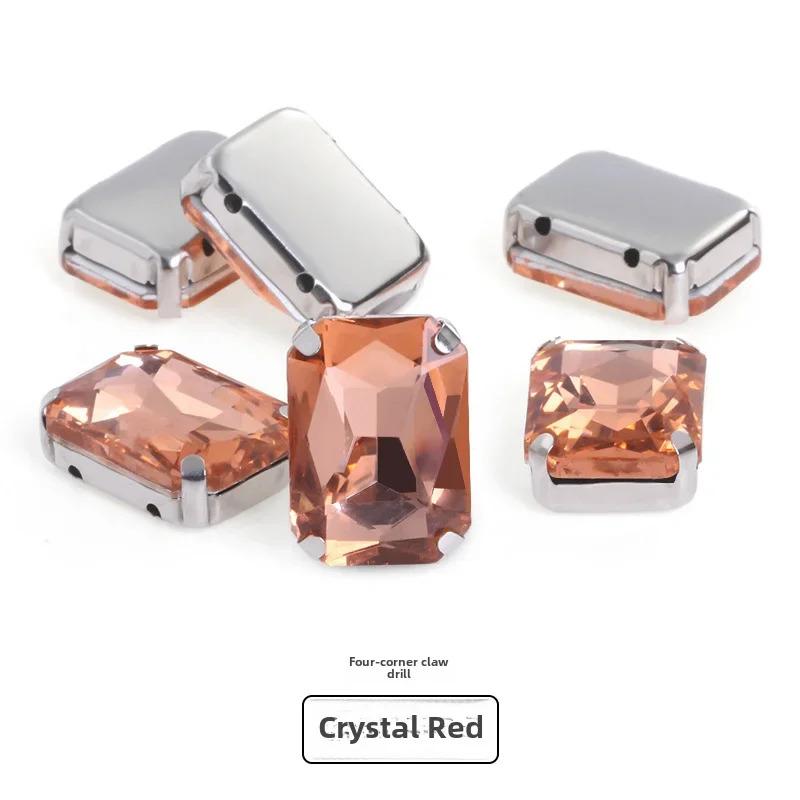 Rectangle Glitter Beads with claw sew on Rhinestone For Clothes bags clothing DIY glitter beads with seting