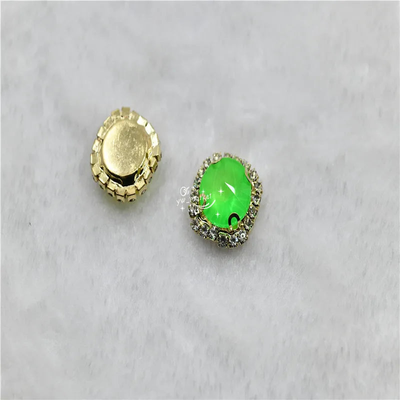 Sew On Golden Claw Rhinestones Neon Color Flatback Applique Diamond Buttons Dress Costume Clothing 12mm 14mm