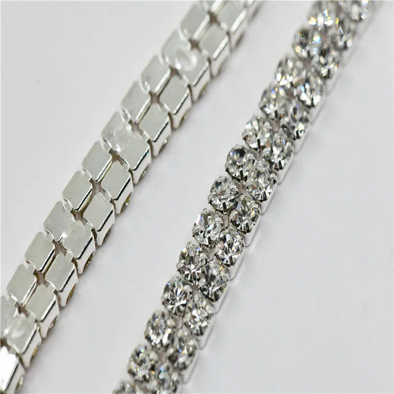 10 yards Glitter 2 rows Rhinestones chain AAA quality silver gold claw Wholesale Wedding decoration bride Dress sewing trim