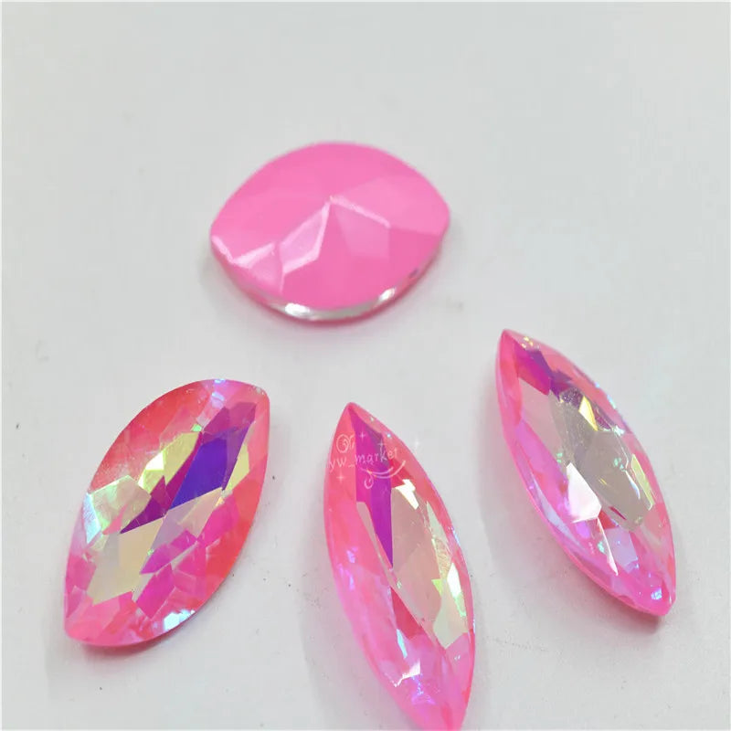 All mocha ab Glue on Bulk wholesale Navette glass stones pintback for jewelry Glitter stones Crystal rhinestones 9x18mm 17x32mm