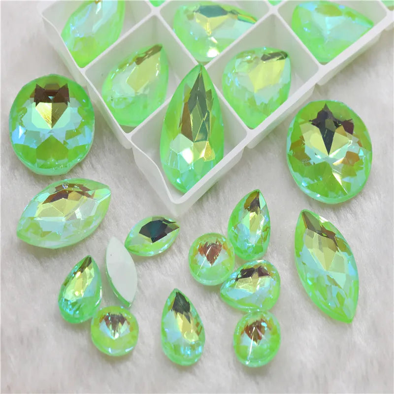 Peridot Mocha AB glass pointback beads stones for crafts Earrings, necklaces and bracelets