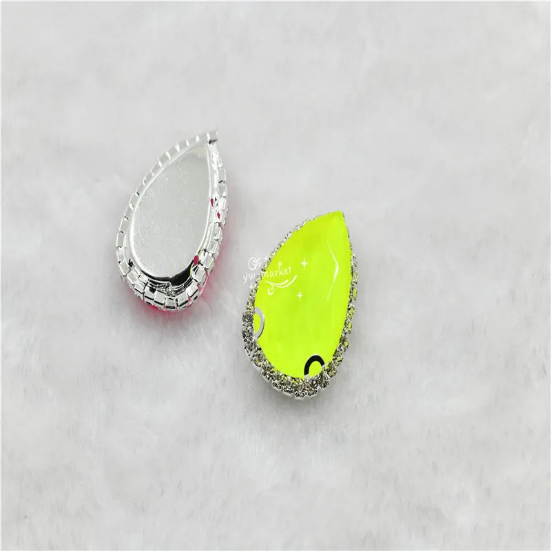 neon Color rhinestone Applique Strass Diamond with claw Buttons teardrop shape Jewelry making ClothingSEW ON