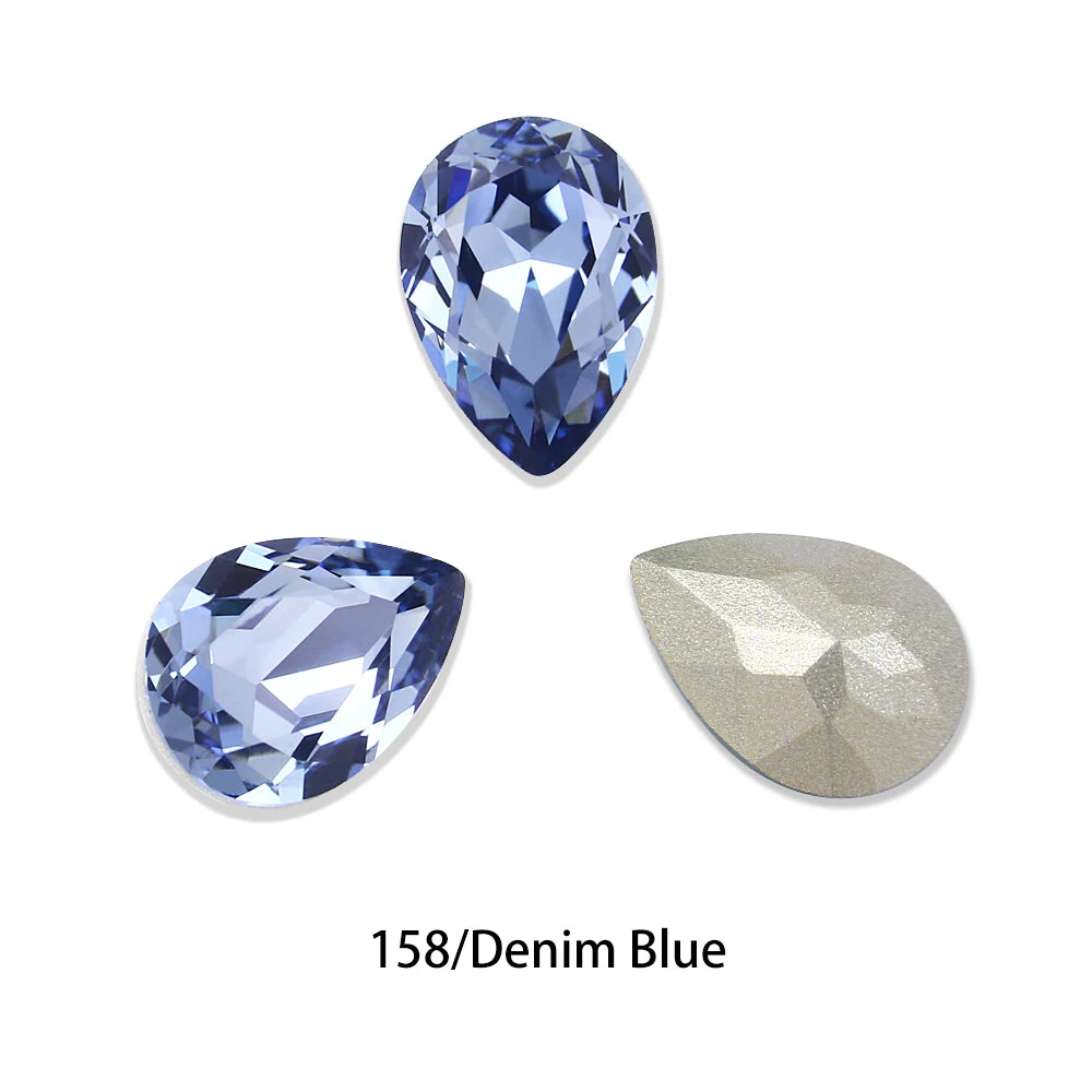 Glitter Crystal Teardrop Rhinestone, Pointback, Fancy Stone, Drop Strass Diamond for Nailart Decorations, Glass Gems Applique