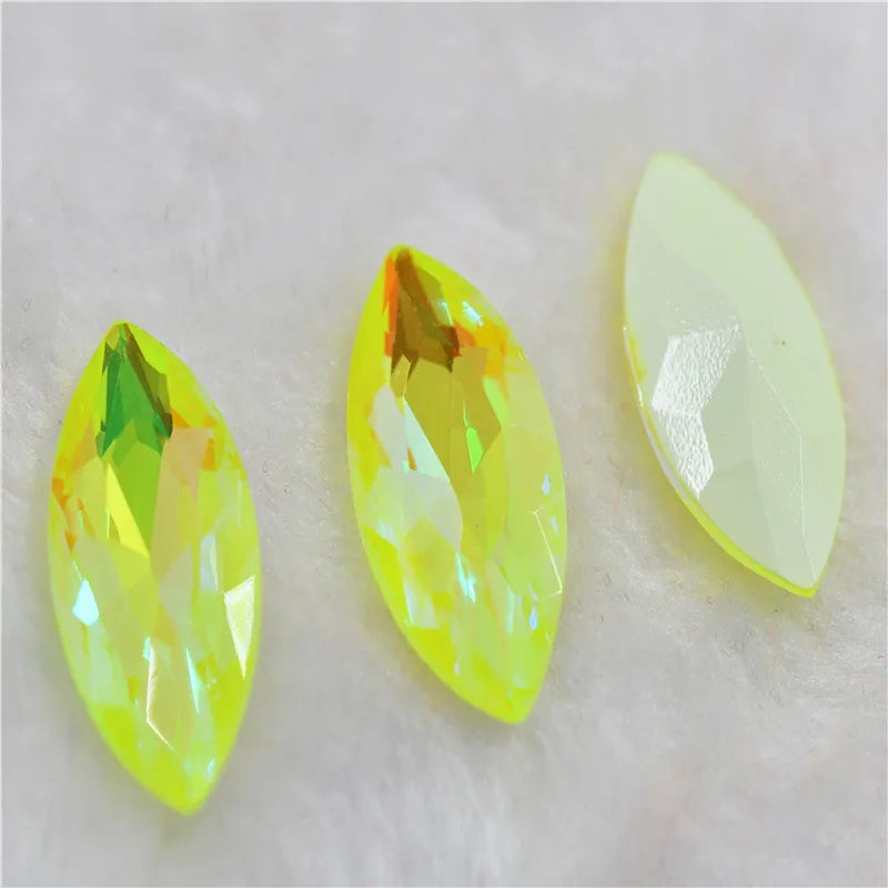 All mocha ab Glue on Bulk wholesale Navette glass stones pintback for jewelry Glitter stones Crystal rhinestones 9x18mm 17x32mm