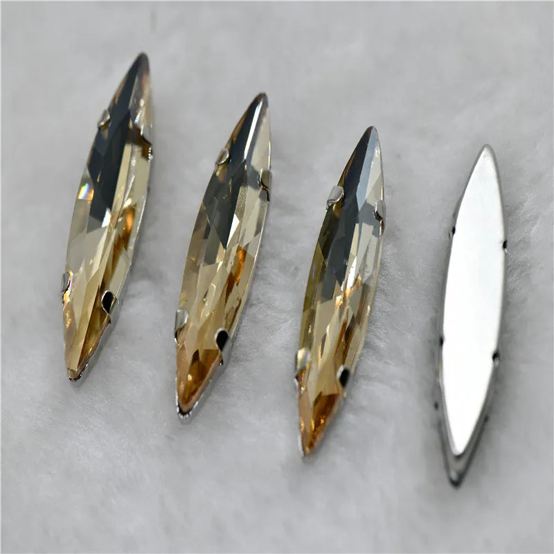 10x35mm Navette stones Christmas style silver claw setting solder for jewelry or dress shoes sew on
