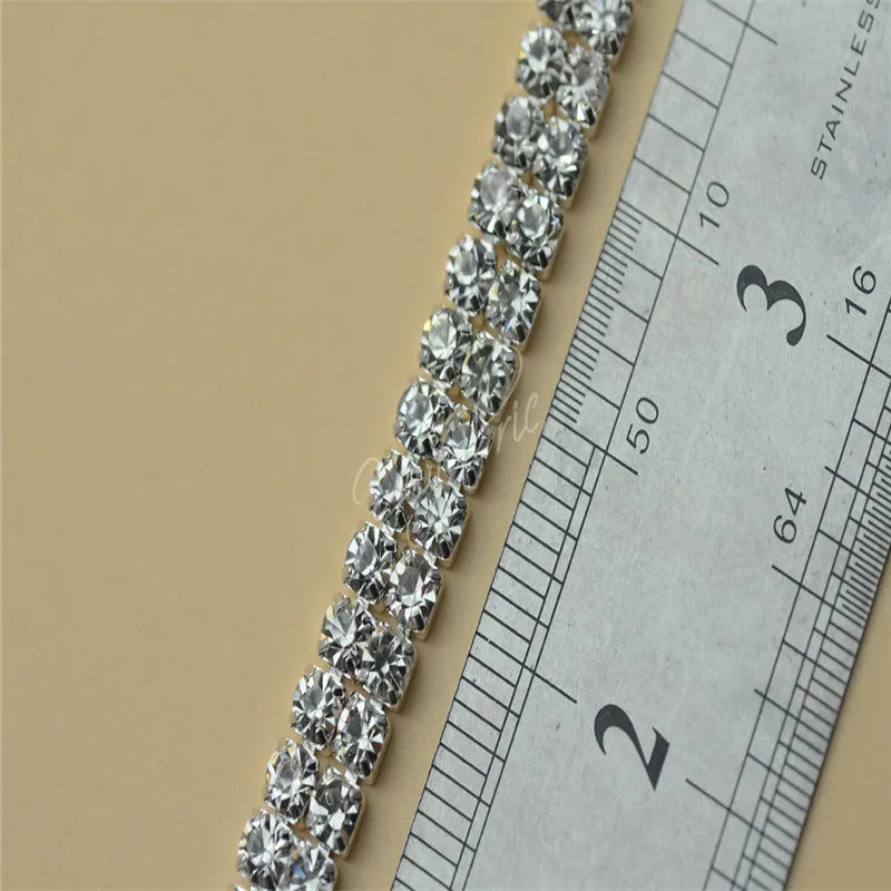 2row chains with rhinestones Costume Dress sew on Silver Golden crafts supplies 1 Yard