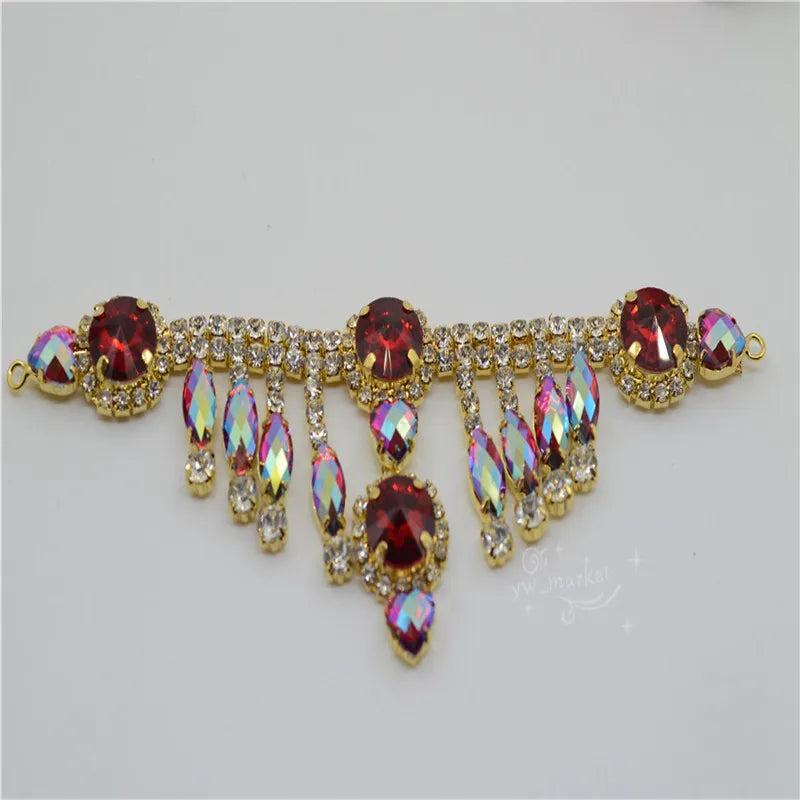 Costume sew on party decoration charms for dress making crystals Applique Fringe Trim 1 pcs