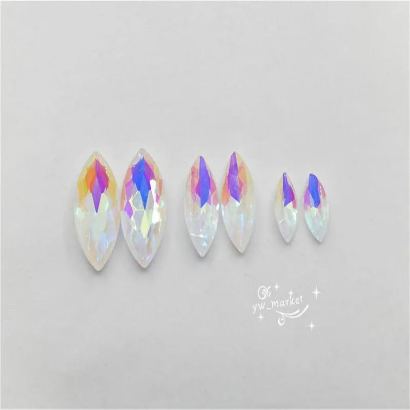 White Milk ab Rhinestones Navette ROUND TEARDROP Pointback Glass Crystal Stones Jewelry Making