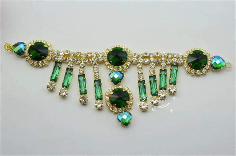 Costume sew on party decoration charms for dress making crystals Applique Fringe Trim 1 pcs