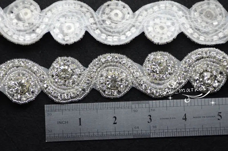 crystal rhinestone beaded trim applique Iron On bridal costume for Garment Accessories x 1 yard(A1002)