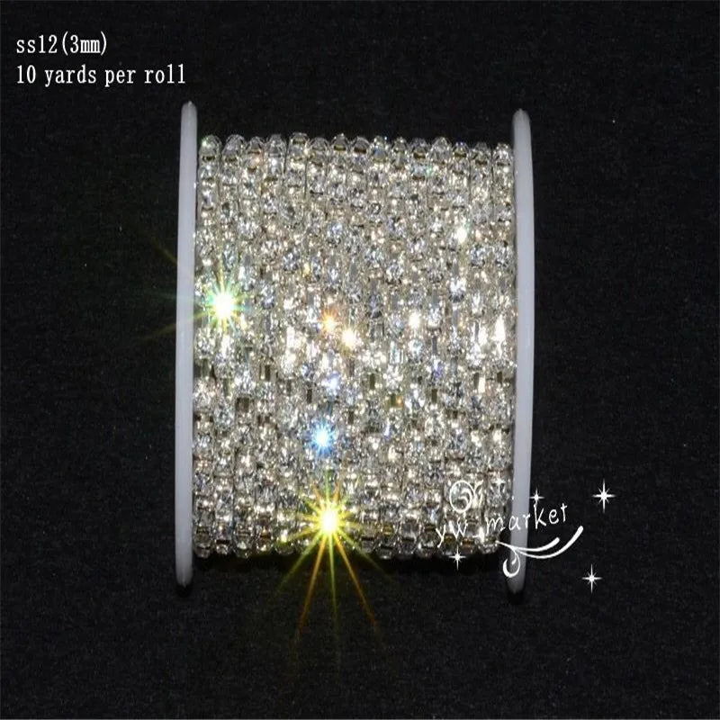 Crystal Rhinestone Chain Silver Trim Costume Bridal Sewing 10 yards ss6 ss8 ss16 ss14 garment crafts