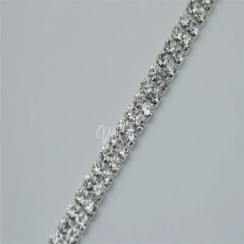 2row chains with rhinestones Costume Dress sew on Silver Golden crafts supplies 1 Yard