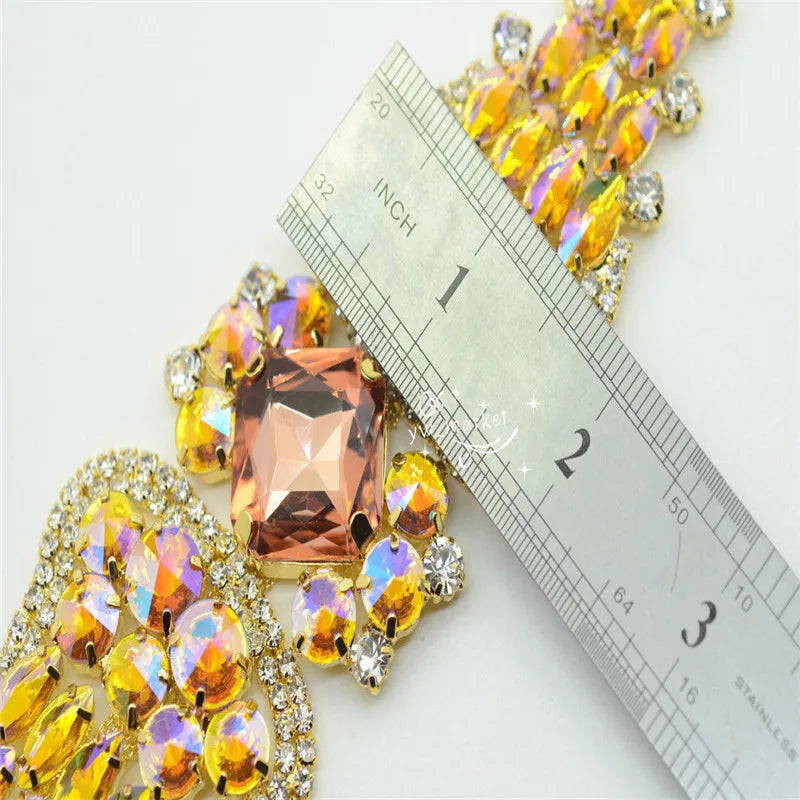 Costume Wedding Dress Rhinestone Applique Color Crystal Sewing On1 pcs K9049