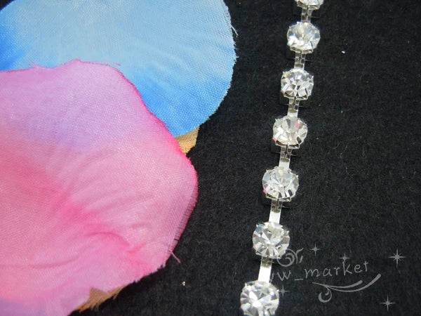 SS28 6mm Crystal Clear Rhinestone Chain Trim Silver sew on 10 yard