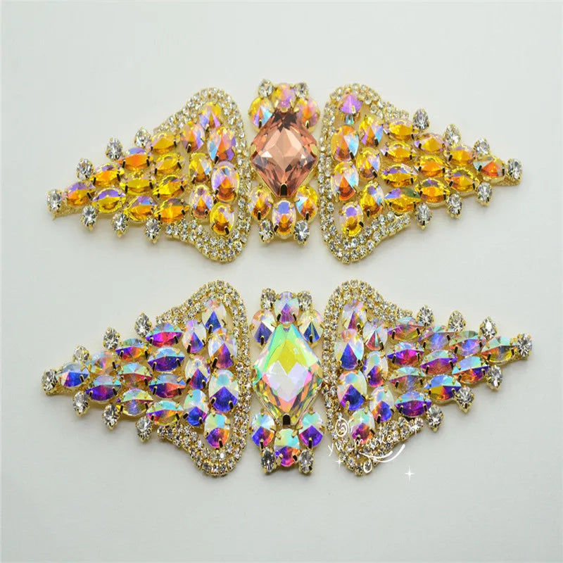 Costume Wedding Dress Rhinestone Applique Color Crystal Sewing On1 pcs K9049
