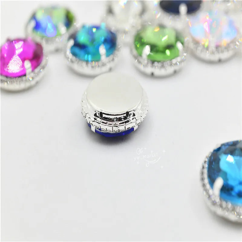 27mm Gems Round Flower Crystal Rhinestone with silver claw sew on Garment wedding dress Decoration