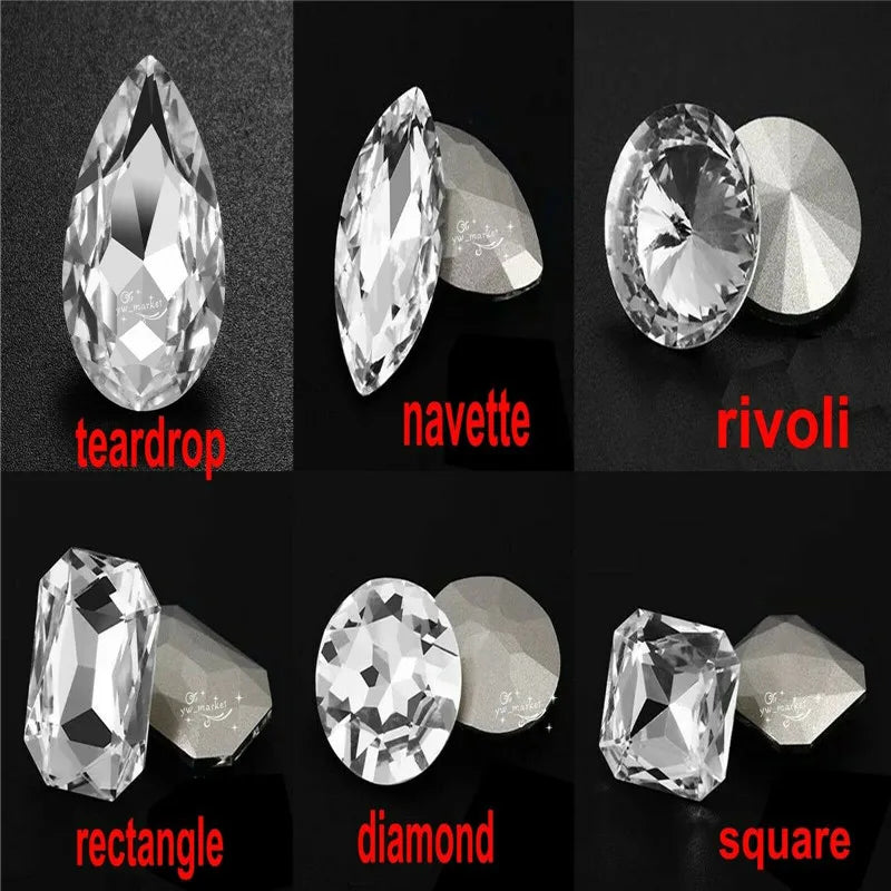 k9 crystal rhinestones clear Navette Round point back glass stones jewels beads for crafts
