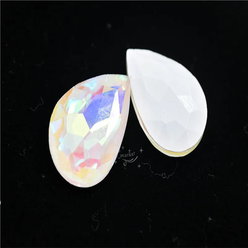 White Milk ab Rhinestones Navette ROUND TEARDROP Pointback Glass Crystal Stones Jewelry Making
