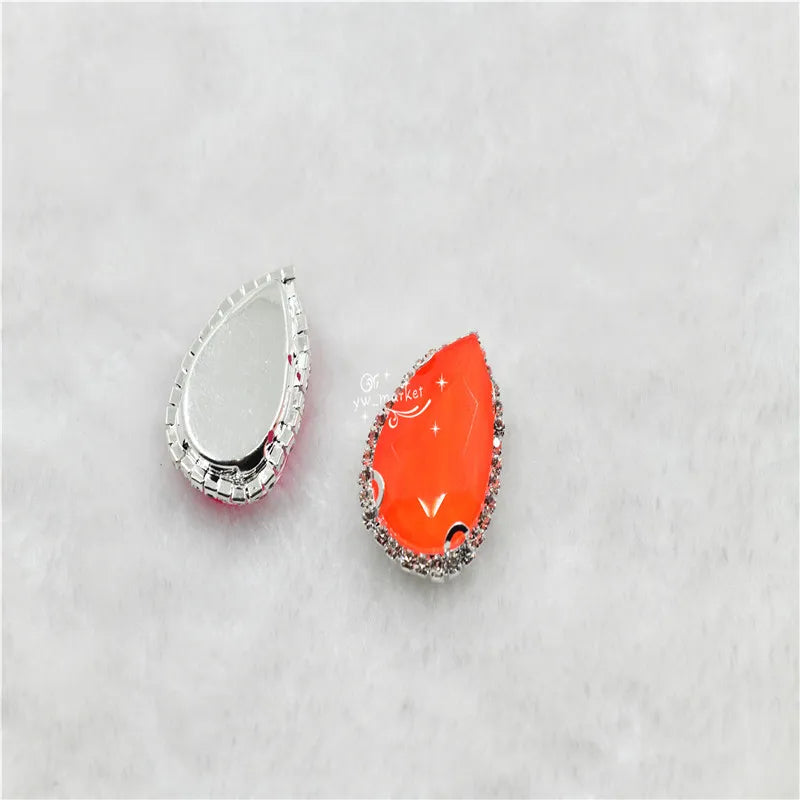 neon Color rhinestone Applique Strass Diamond with claw Buttons teardrop shape Jewelry making ClothingSEW ON