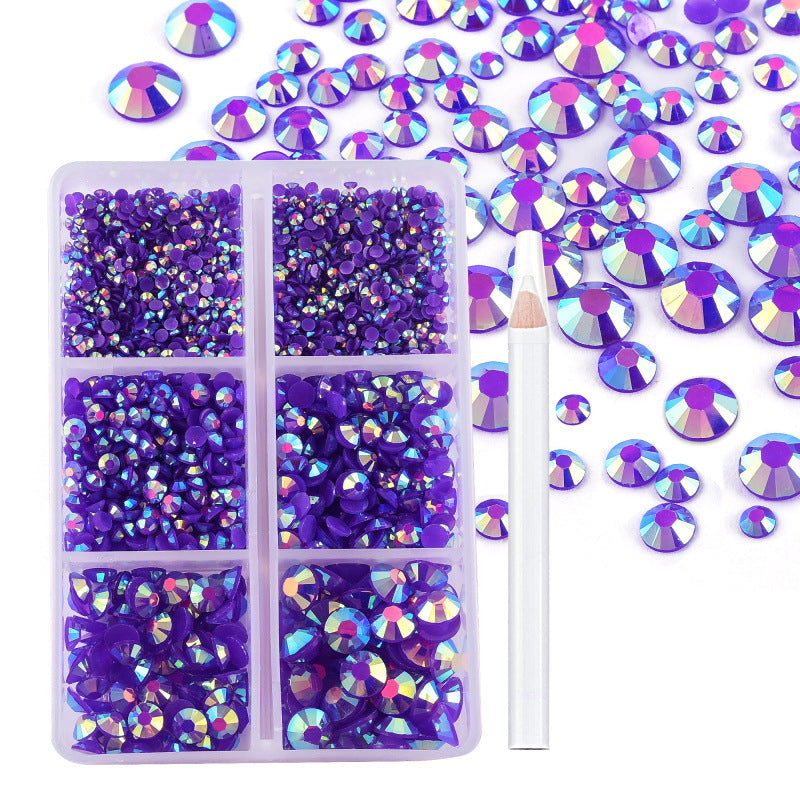 Approx. 2,000 Pieces 6-Compartment Set of Flat-Back Resin Rhinestones Nail Art Decorations & DIY Accessories for Phone Cases and "Violent Bear" Figures