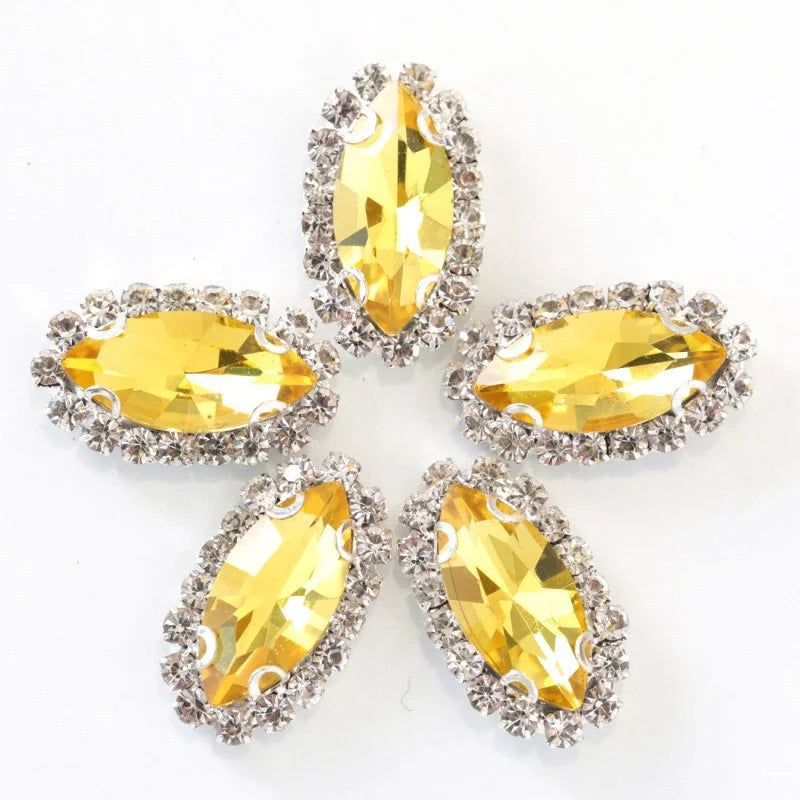 Navette rhinestones with claw silver base clothes sew on DIY jewelry clothes dress Accessories