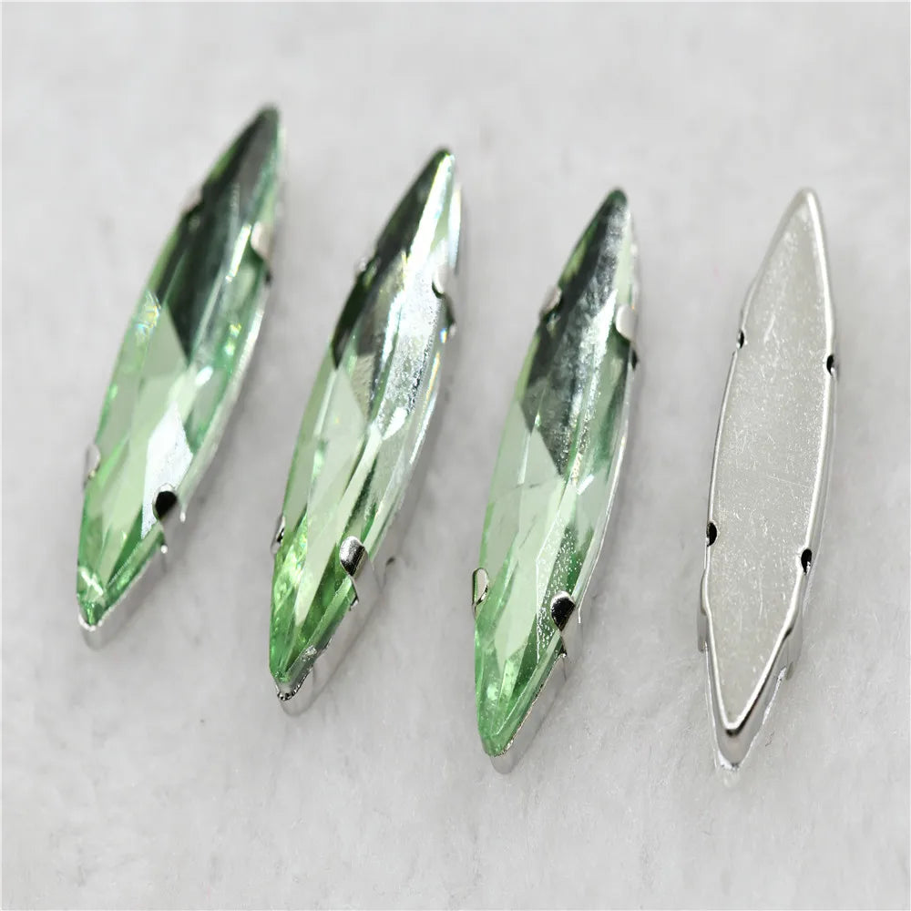 10x35mm Navette stones Christmas style silver claw setting solder for jewelry or dress shoes sew on