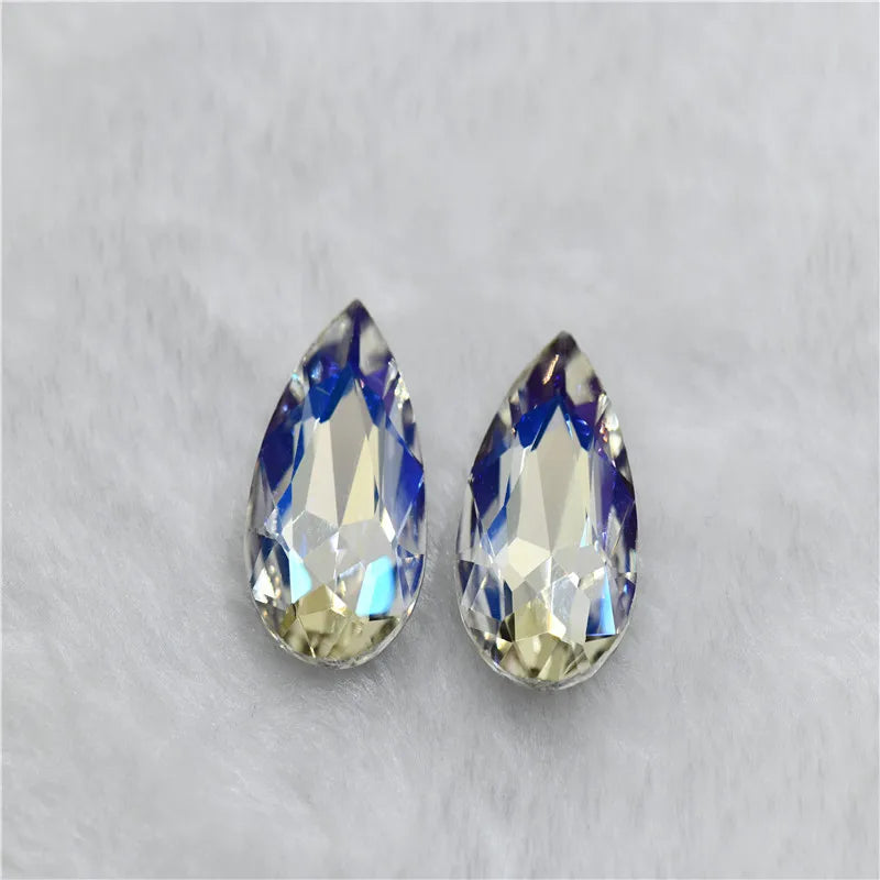 Moonlight color Droplet Home Decoration Rhinestones Glass Rivoli Navette Glue on jewels Crafts 20x30mm 17x32mm
