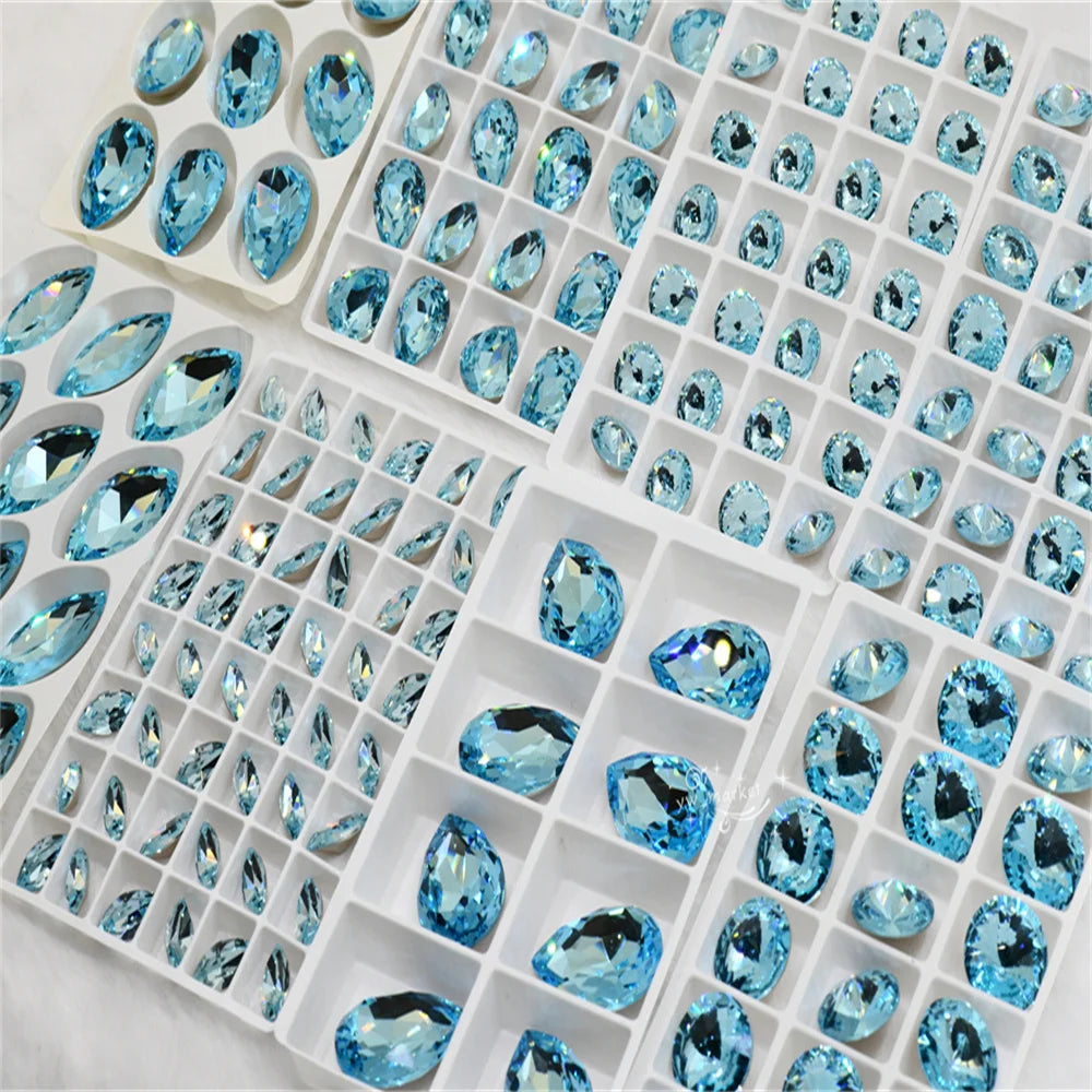 k9 LT aquamarine rhinestones and decorations crystals beads for drag jewels making dress clothing crafts teardrop Pointback