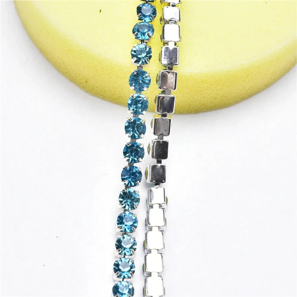 6mm SS28 5 Yards Crystal Rhinestone Chain Silver Trim for Needlework Bridal Costume Sewing Garment Crafts