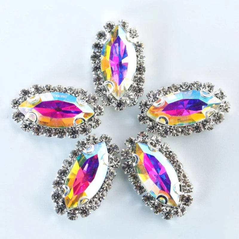 Navette rhinestones with claw silver base clothes sew on DIY jewelry clothes dress Accessories