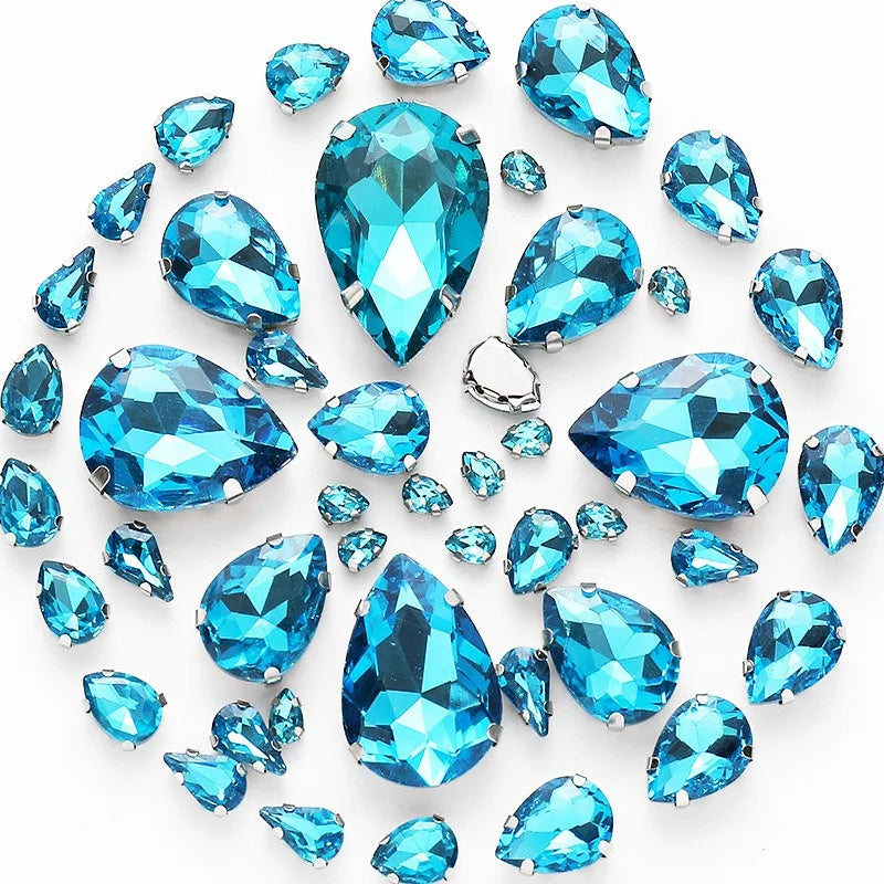 50pcs crystal Rhinestones teardrop mixed size Stones with white k claw Sew on accessories shoes bag diy
