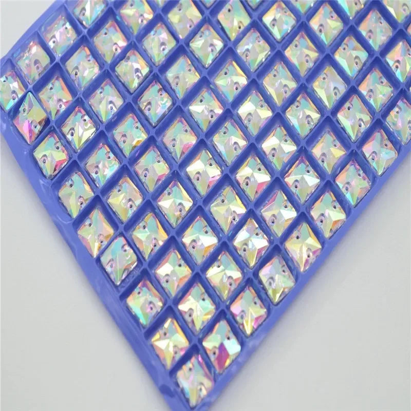 2 holes square crystal beads Glass AB Faceted stones Jewels For Wedding Custome Dress Sew On