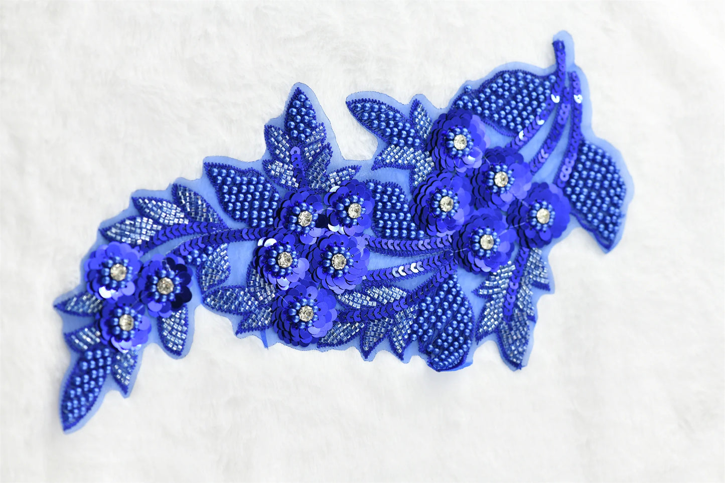 1 pcs Embroidered pearld Beads 3D Flower garment Applique Lace Fabric rhinestones Sew Patch Wedding Bridal Gown Clothes Dress