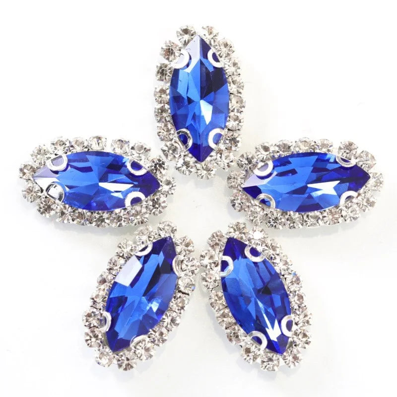 Navette rhinestones with claw silver base clothes sew on DIY jewelry clothes dress Accessories