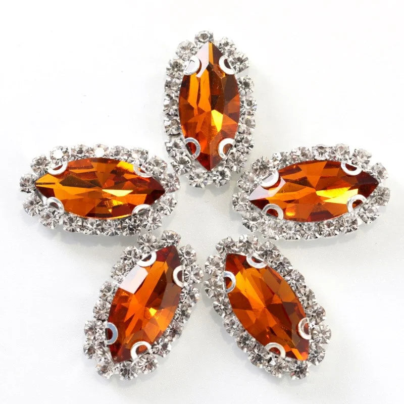 Navette rhinestones with claw silver base clothes sew on DIY jewelry clothes dress Accessories