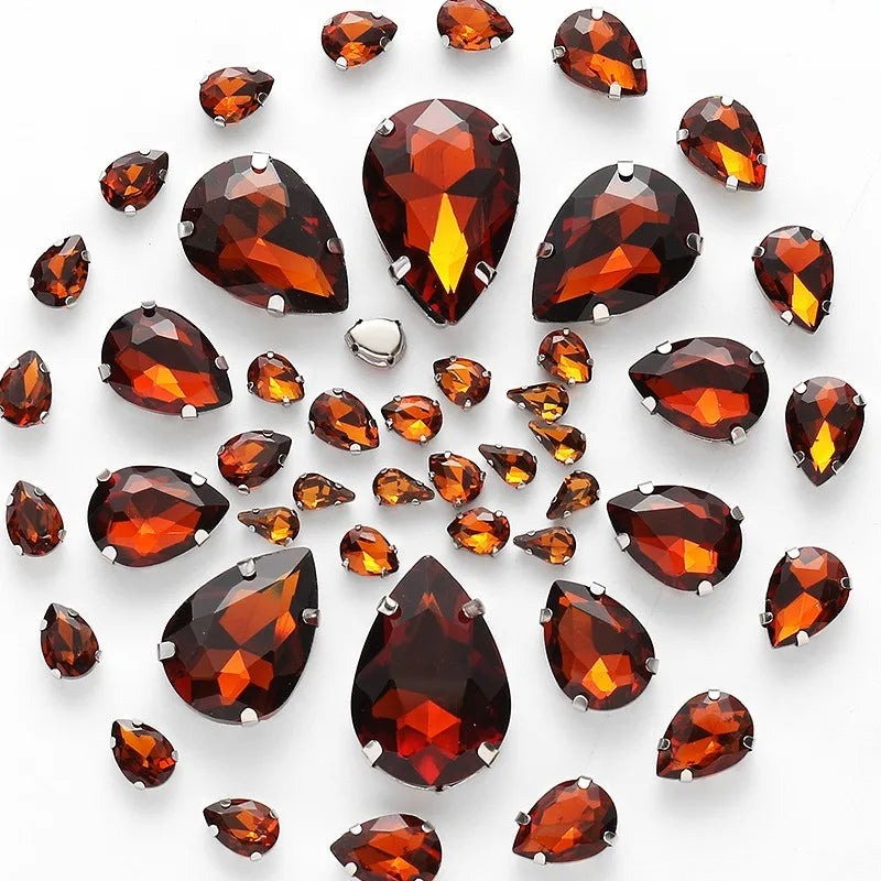 50pcs crystal Rhinestones teardrop mixed size Stones with white k claw Sew on accessories shoes bag diy