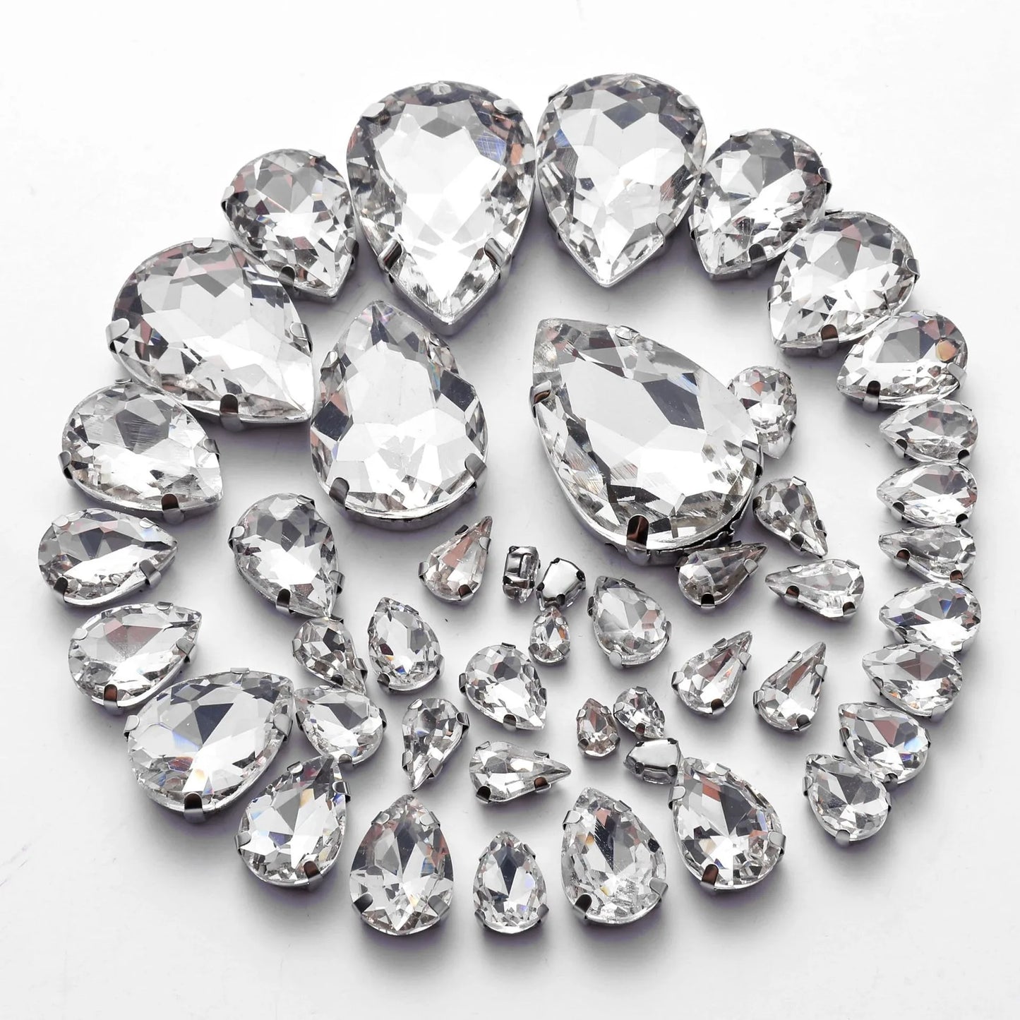 50pcs crystal Rhinestones teardrop mixed size Stones with white k claw Sew on accessories shoes bag diy