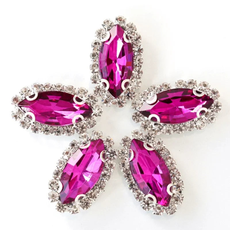 Navette rhinestones with claw silver base clothes sew on DIY jewelry clothes dress Accessories
