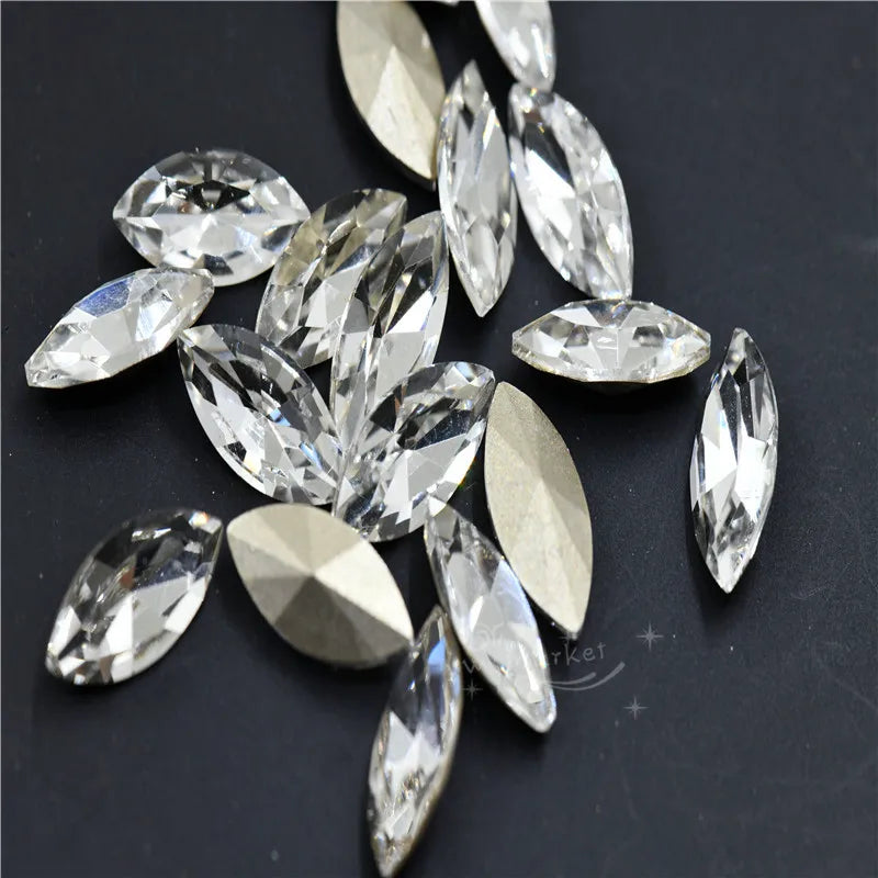 k9 crystal rhinestones clear Navette Round point back glass stones jewels beads for crafts