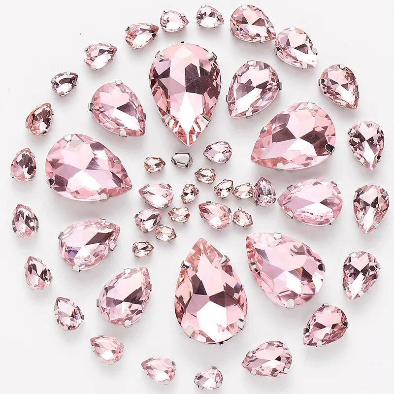 50pcs crystal Rhinestones teardrop mixed size Stones with white k claw Sew on accessories shoes bag diy