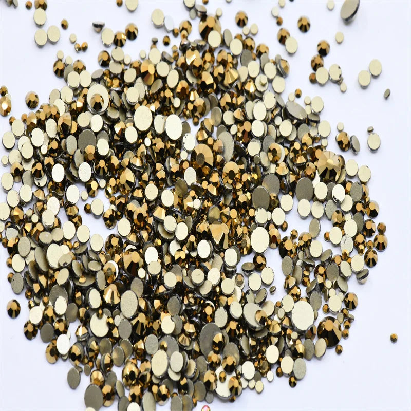 Non Hotfix ss4-ss20 gold FlatBack Rhinestones Nail Art Decorations Glitter Gems Multicolored glue on