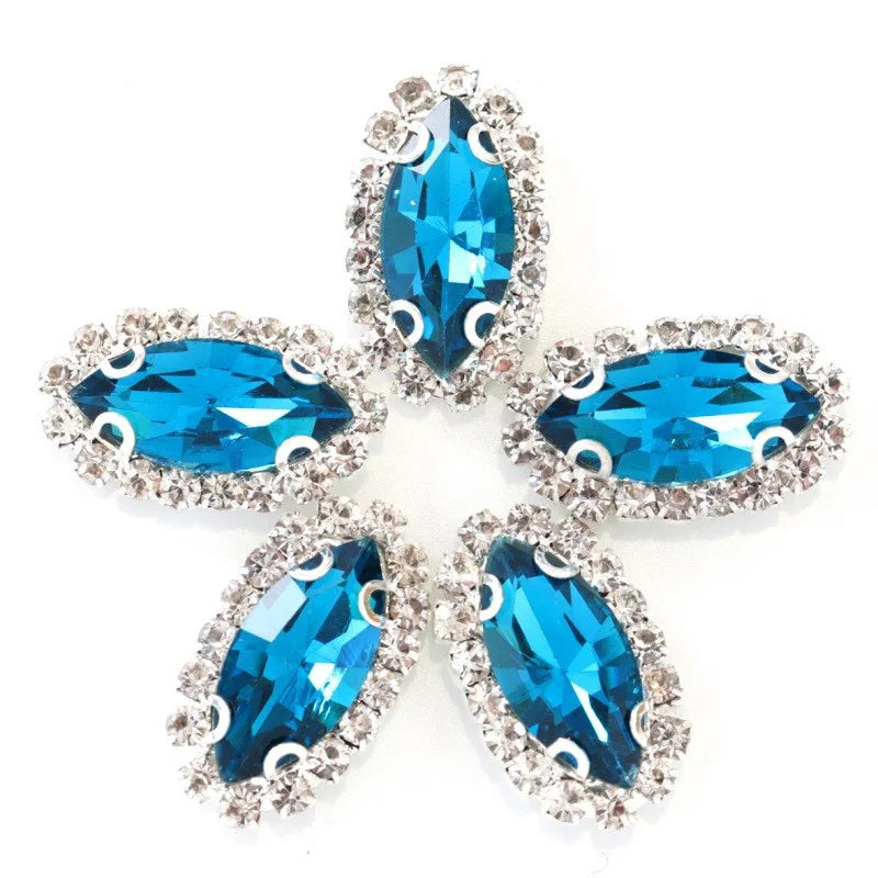 Navette rhinestones with claw silver base clothes sew on DIY jewelry clothes dress Accessories