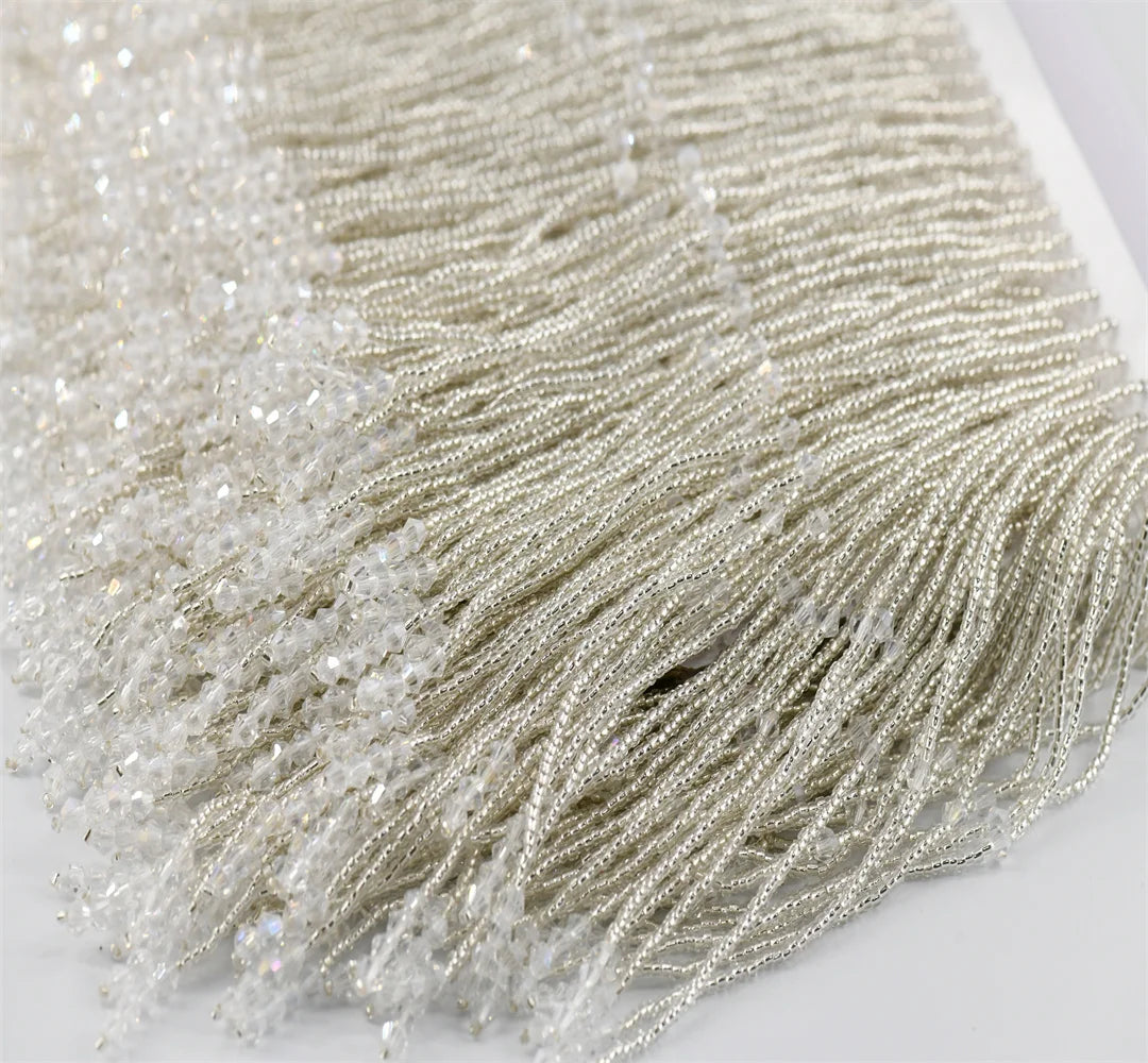 1 yard 14.5cm glass Beaded Fringe beaded fringe with pendant Lamp Costume Trim Crafts fringes for dress sewing