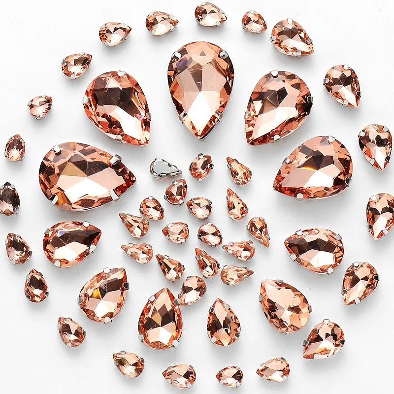50pcs crystal Rhinestones teardrop mixed size Stones with white k claw Sew on accessories shoes bag diy