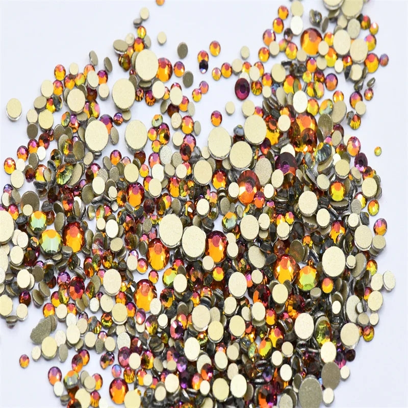 Non Hotfix ss4-ss20 gold FlatBack Rhinestones Nail Art Decorations Glitter Gems Multicolored glue on