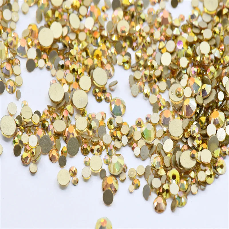 Non Hotfix ss4-ss20 gold FlatBack Rhinestones Nail Art Decorations Glitter Gems Multicolored glue on